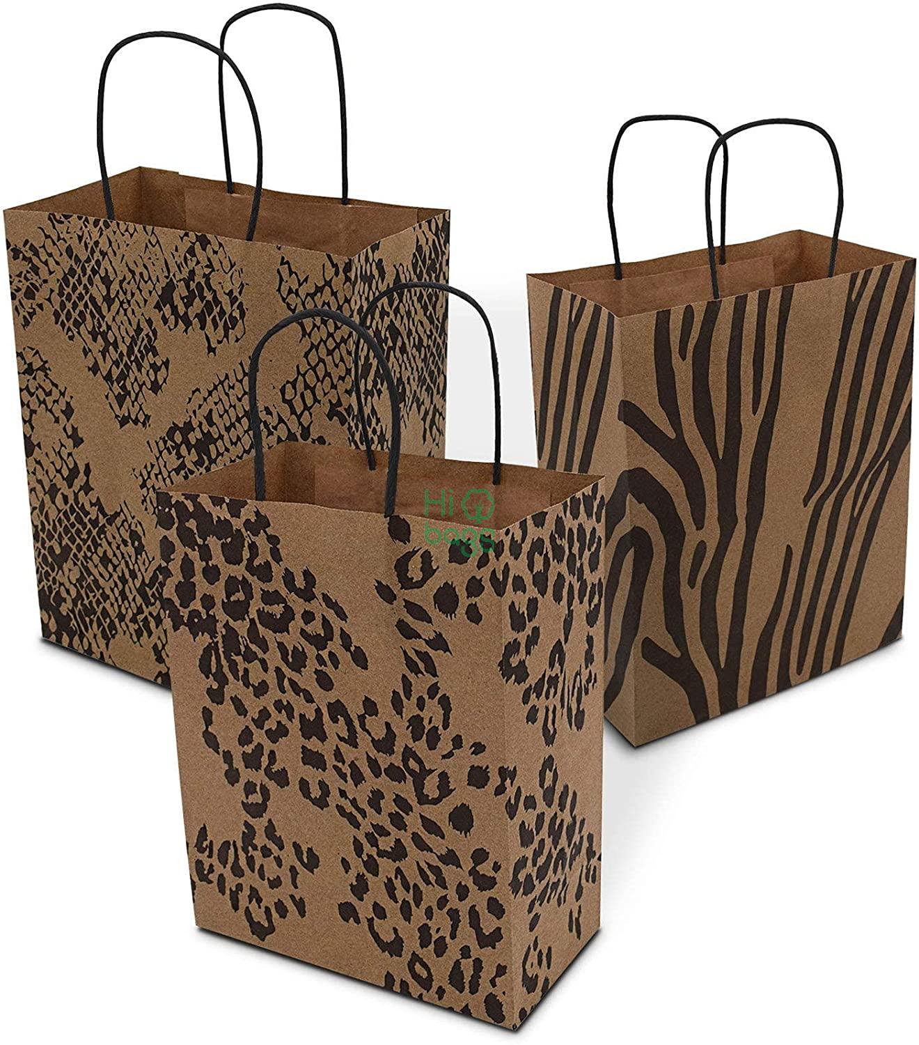 Animal Prints with Handles Brown Paper Bags M